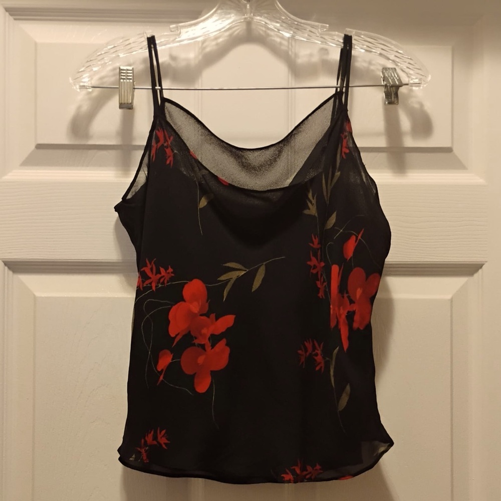 Joseph Ribkoff  Black Floral Sleeveless Layered Cropped Top Roses Dainty Size 12